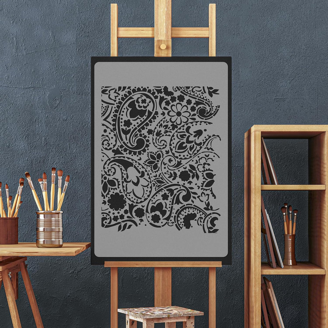 NAKLEO Wiederverwendbare Kunststoff-Schablonen - 59x95cm - Blumen Paisley Türkisch Orientalisch - Gr