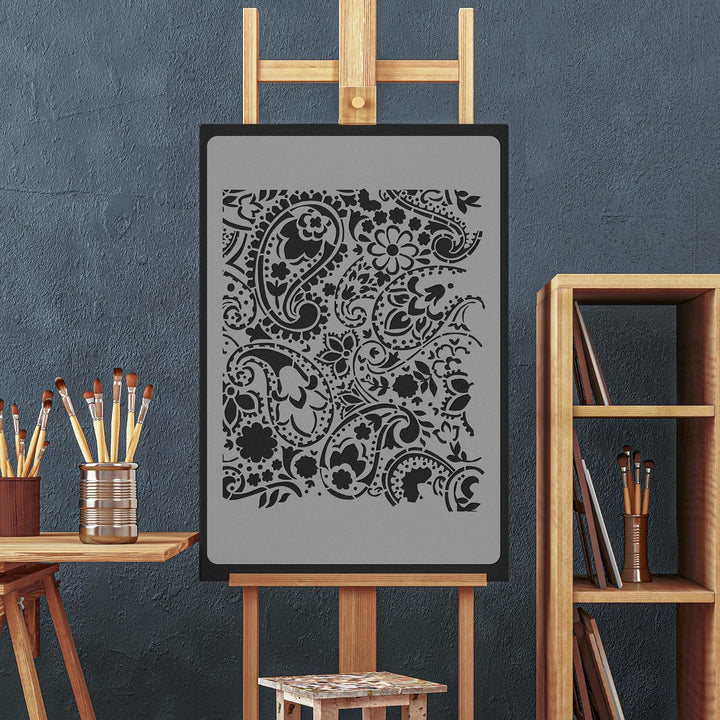 NAKLEO Wiederverwendbare Kunststoff-Schablonen - 59x95cm - Blumen Paisley Türkisch Orientalisch - Gr