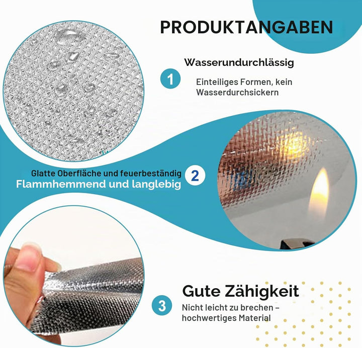 Hitzeschutzfolie Selbstklebend 30x100cm,Aluminium Hitzeschutzmatte bis 1000°C, Isolierfolie Dämmfoli