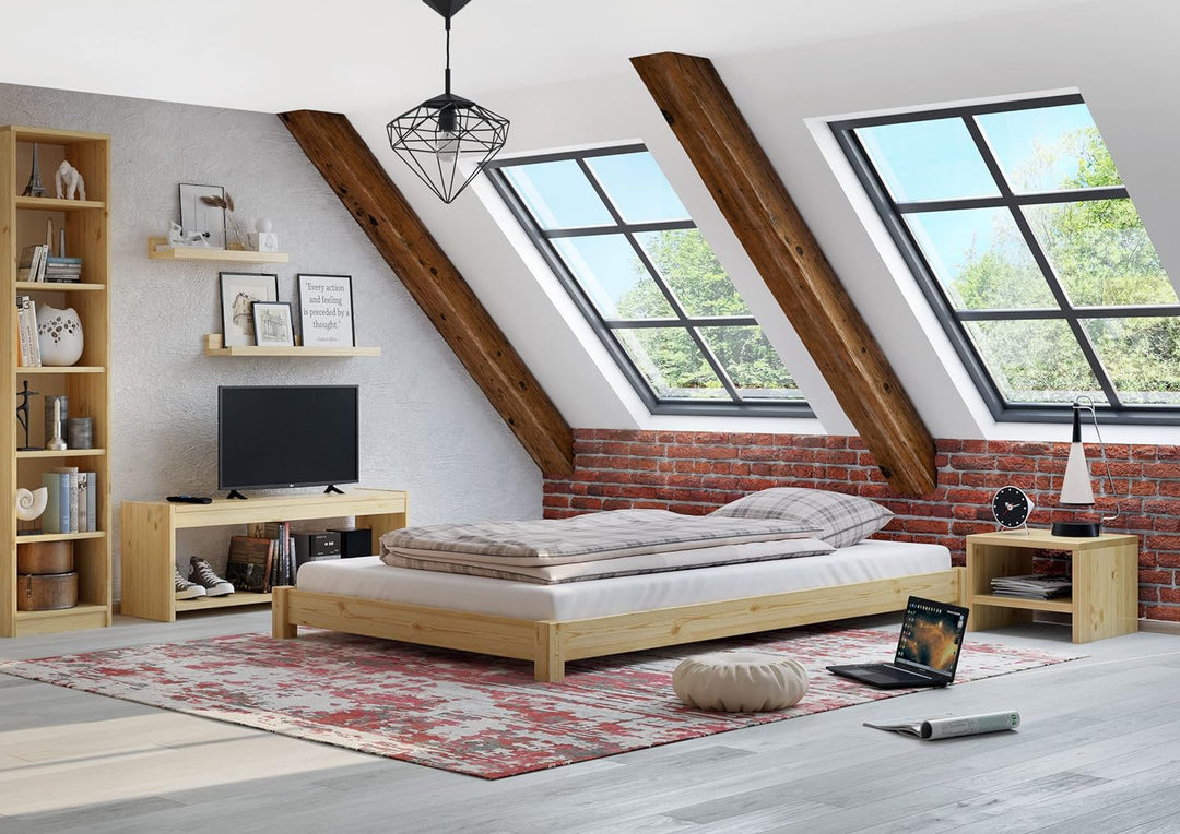 Erst-Holz Breites, flaches Futonbett Einzelbett 120x200 Kiefer massiv V-60.51-12, Ausstattung:ohne Z