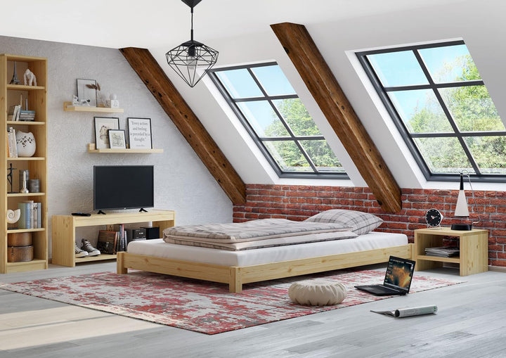 Erst-Holz Breites, flaches Futonbett Einzelbett 120x200 Kiefer massiv V-60.51-12, Ausstattung:ohne Z