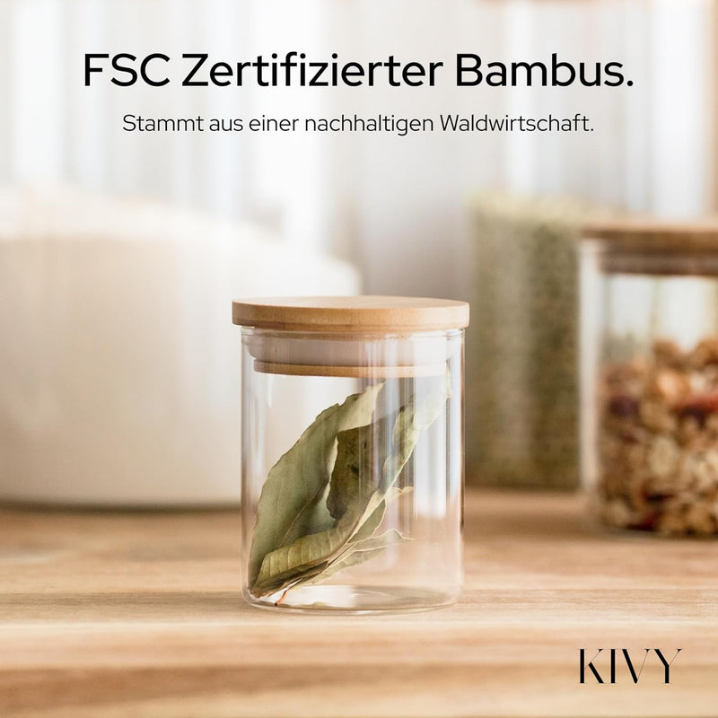 KIVY Gewürzgläser mit Holzdeckel - 12 x 150ml - Luftdichte und stapelbare Gewürzbehälter Glas - Gewü