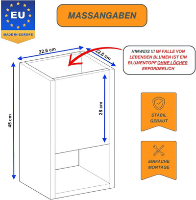 CraftPAK Blumenständer für Innen | Pflanzenständer aus hochwertigem Holzwerkstoff H45 x L22,6 x B22,