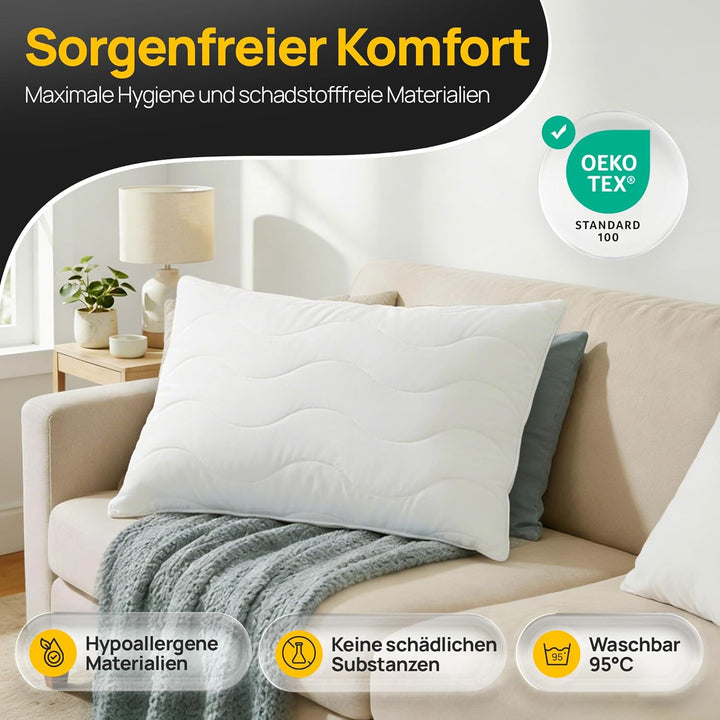 LILENO HOME Kopfkissen 60x80 cm [2er Set] als Kissen-Füllung - Bett oder Deko Kissen mit Reissversch