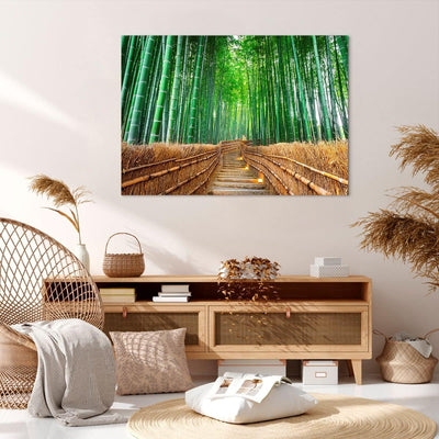 Bilder auf Leinwand 100x70cm Leinwandbild mit Rahmen Bambus Pflanze Gross Wanddeko Bild Schlafzimmer