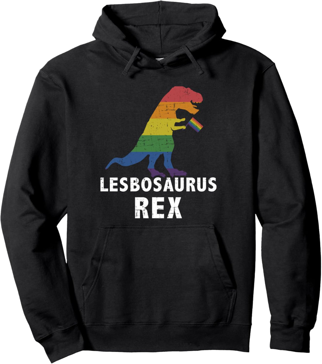 Lesbosaurus Rex lesbischer Dinosaurier in Regenbogen Flagge Pullover Hoodie