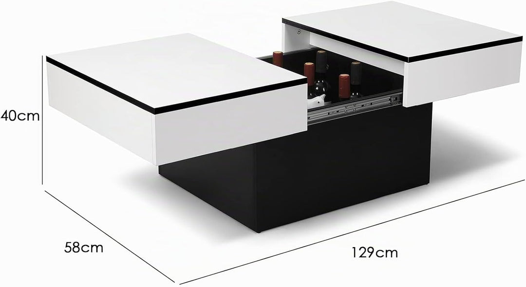 VOWNER Couchtisch, Moderner Couchtisch, Ausziehbarer Schreibtisch, Wohnzimmertisch mit 2 Stauräume,