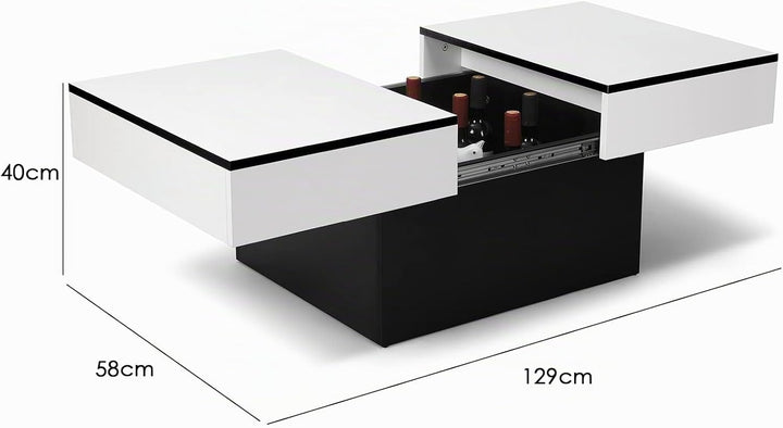 VOWNER Couchtisch, Moderner Couchtisch, Ausziehbarer Schreibtisch, Wohnzimmertisch mit 2 Stauräume,