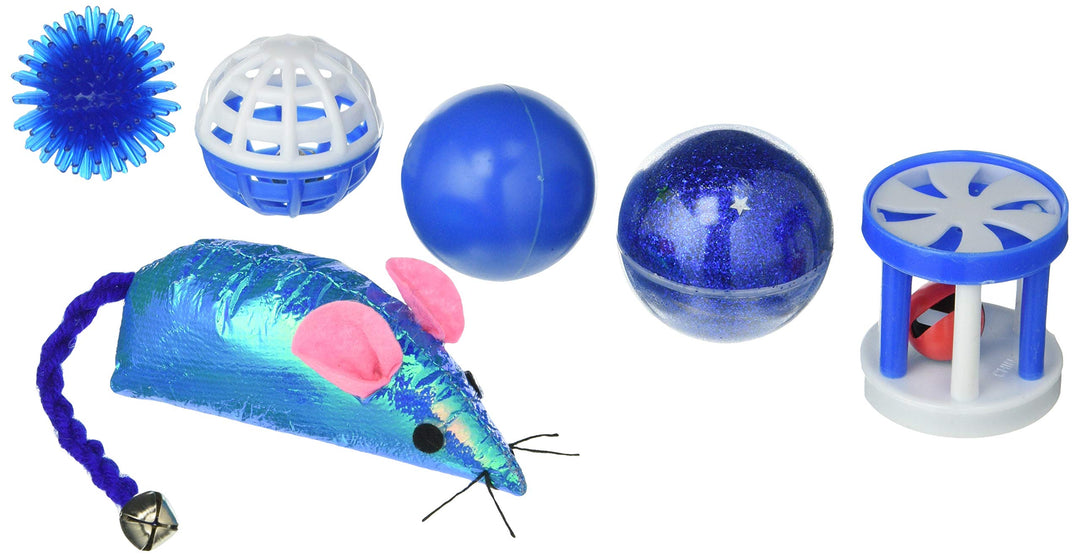Arquivet Katzenspielzeug – Set mit 6 verschiedenen blauen Spielzeugen – Bälle, Mäuse, Rollen – inter