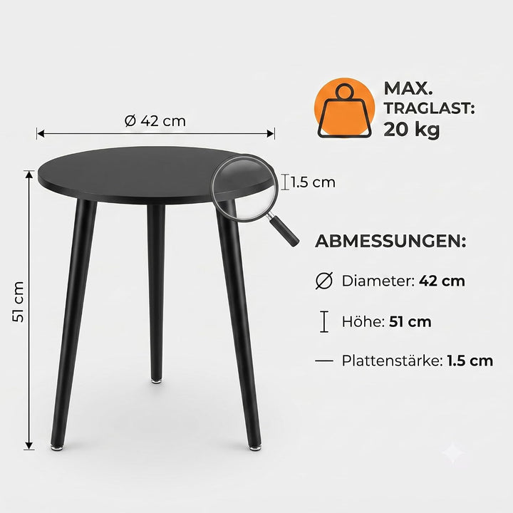 APICIZON Beistelltisch, Couchtisch rund Ø 42 cm, Höhe 51 cm, Sofatisch mit Beinen aus Massivholz, Sk
