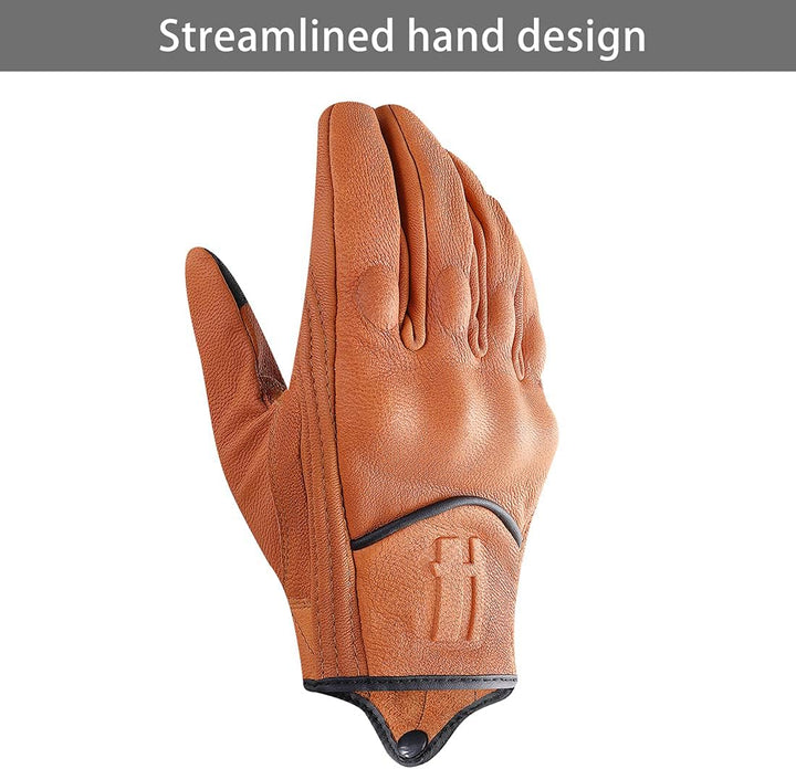 Harssidanzar Herren Motorradhandschuhe Ziegenleder Touchscreen GM028E Bräunen(upgrade) S, Bräunen(up
