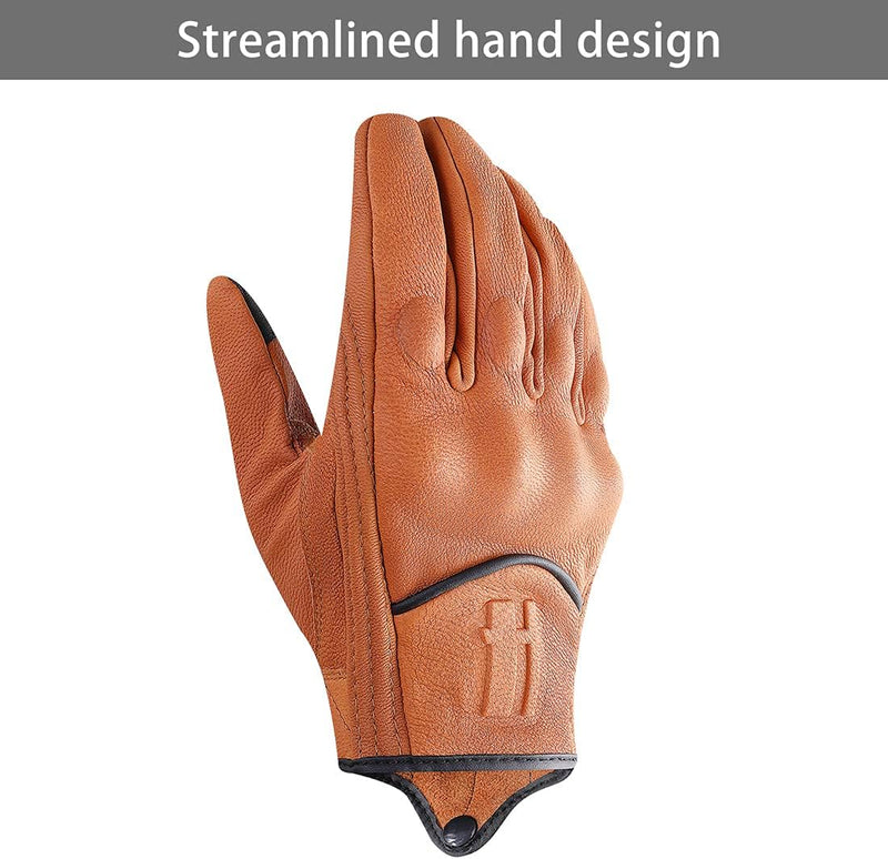 Harssidanzar Herren Vollfinger Ziegenleder Leder Touchscreen Motorradhandschuhe GM028E XS Bräunen(up