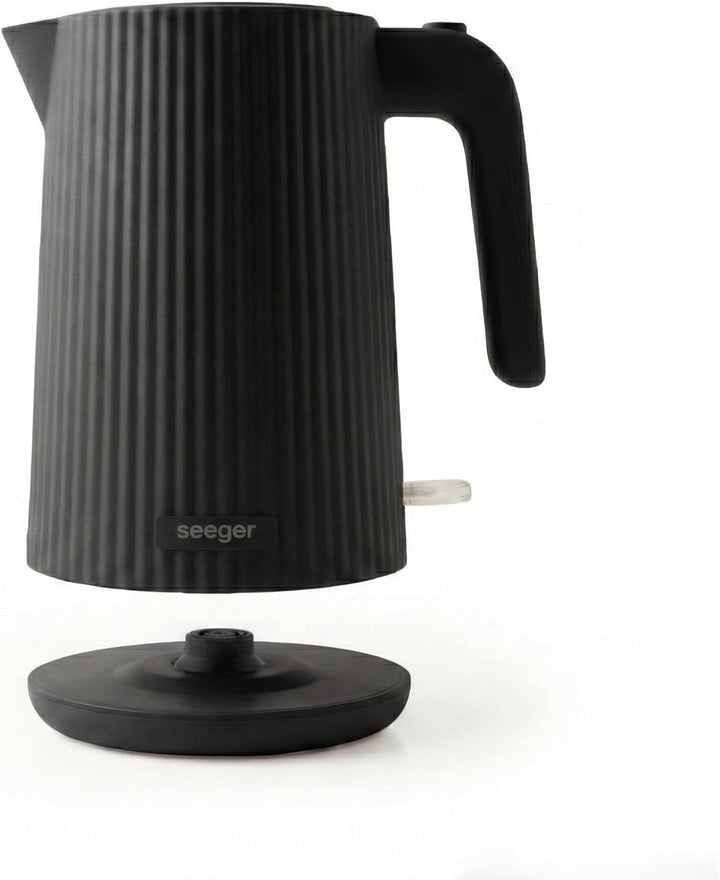 Seeger Wasserkocher, 1,7L, Mikro-Sieb-Filter, BPA-Frei, 2200W, 360° drehbarer Sockel, Schwarz, SGR10