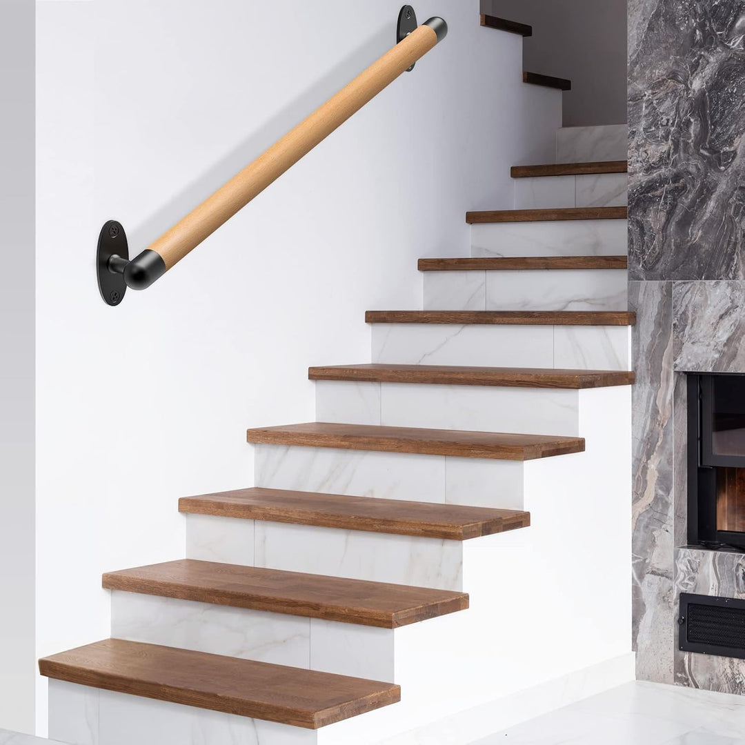SELEWARE 26 Zoll Holz Handlauf Indoor-Treppen Handlauf Wandmontage Handlauf w/robuste Metall-Halteru