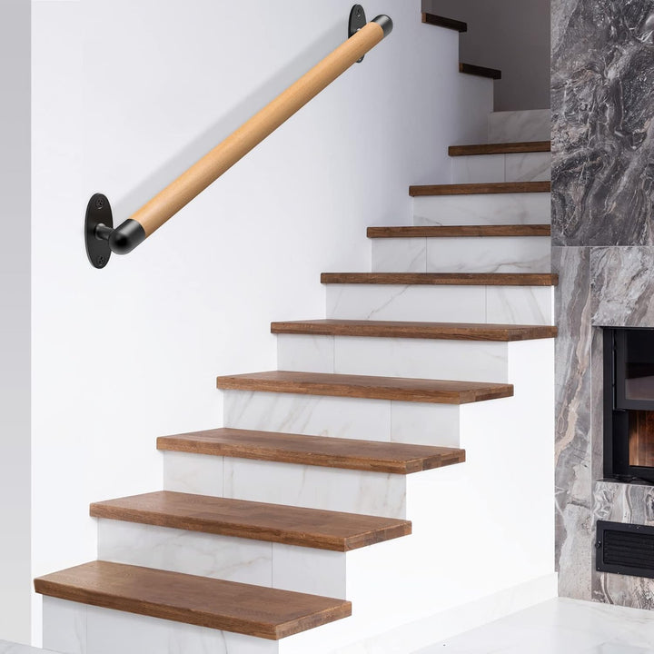 SELEWARE 26 Zoll Holz Handlauf Indoor-Treppen Handlauf Wandmontage Handlauf w/robuste Metall-Halteru