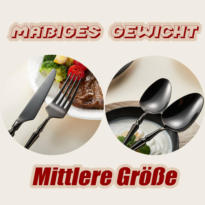Locci Besteck Set 6 Personen, Besteck Schwarz 24 teilig, cutlery set, Edelstahl Besteck Spülmaschine
