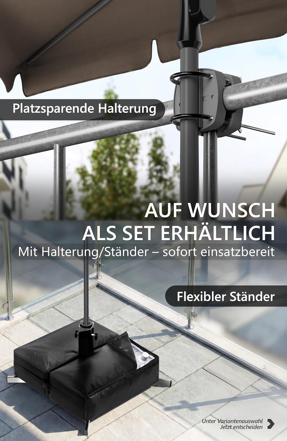 4smile Sonnenschirm Balkon 200 × 125 cm, Sonnenschirm rechteckig mit UPF 50+, 45° knickbar & höhenve