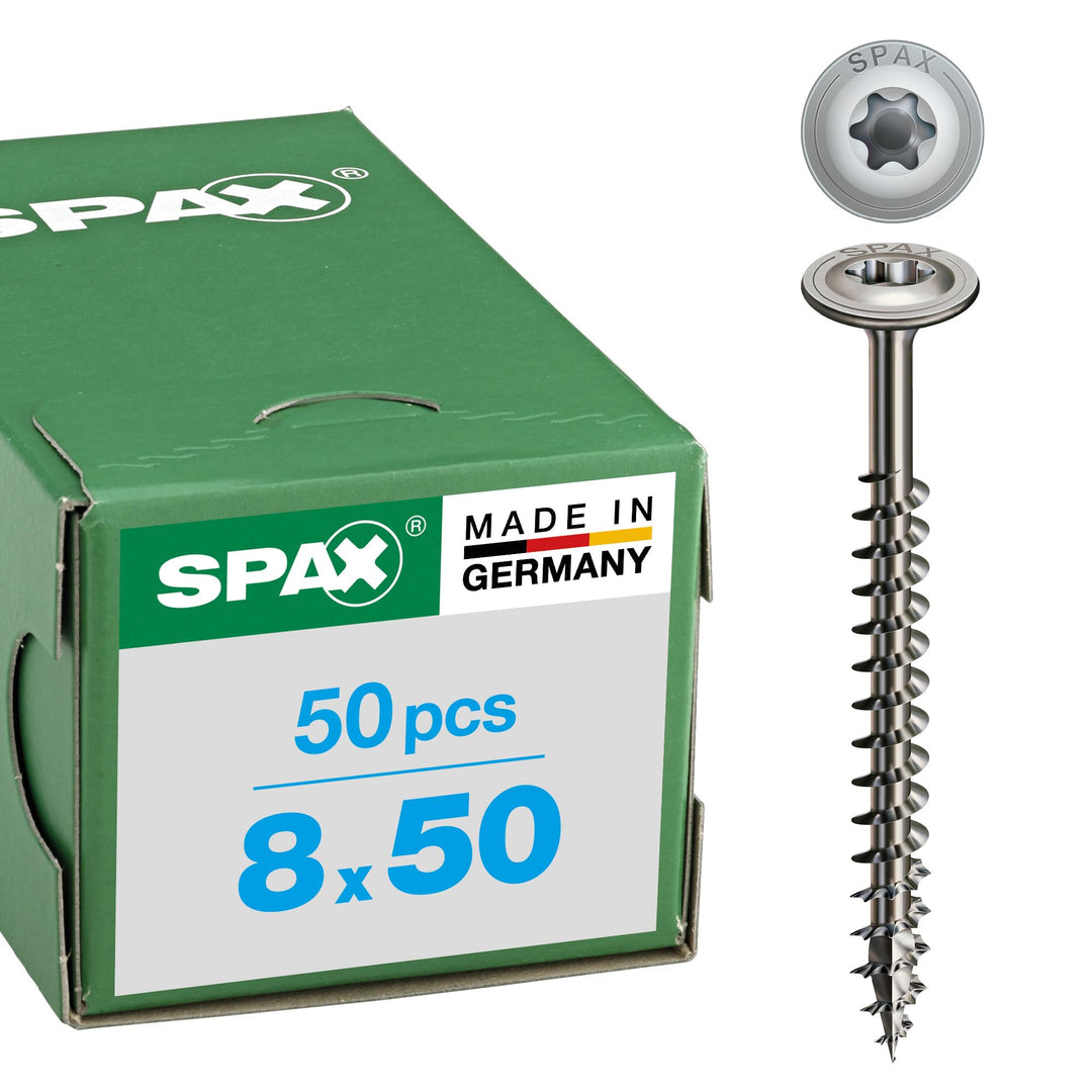 SPAX Holzbauschraube aus Edelstahl rostfrei A2, 8,0 x 50 mm, 50 Stück, T-STAR plus, Tellerkopf, Teil