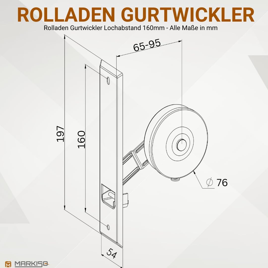 markiso® Rolladen Gurtwickler unterputz, Rollladen Aufwickler Lochabstand 160mm | 5 Stück | für Maxi
