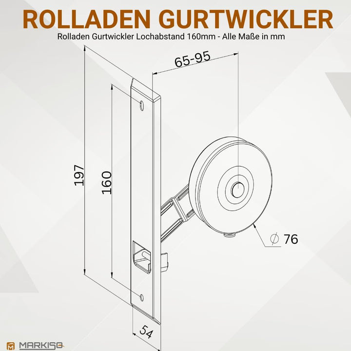 markiso® Rolladen Gurtwickler unterputz, Rollladen Aufwickler Lochabstand 160mm | 5 Stück | für Maxi