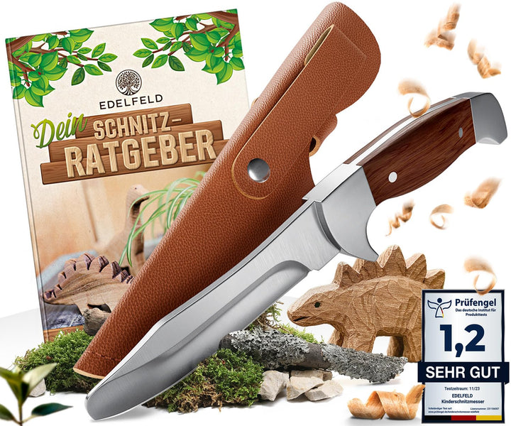 EDELFELD - Das Original - Schnitzmesser Kinder ab 6 Jahre - Sicheres Taschenmesser Kinder mit Finger