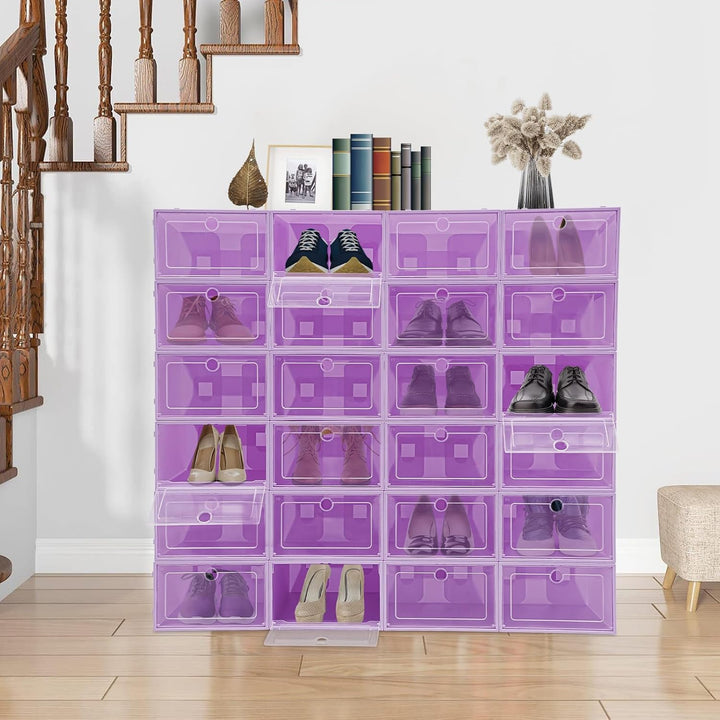 Schuhboxen - 24 Stück Schuhbox, Schuhboxen Stapelbar und Faltbar - Flip-Top-Design, Schuh Organizer
