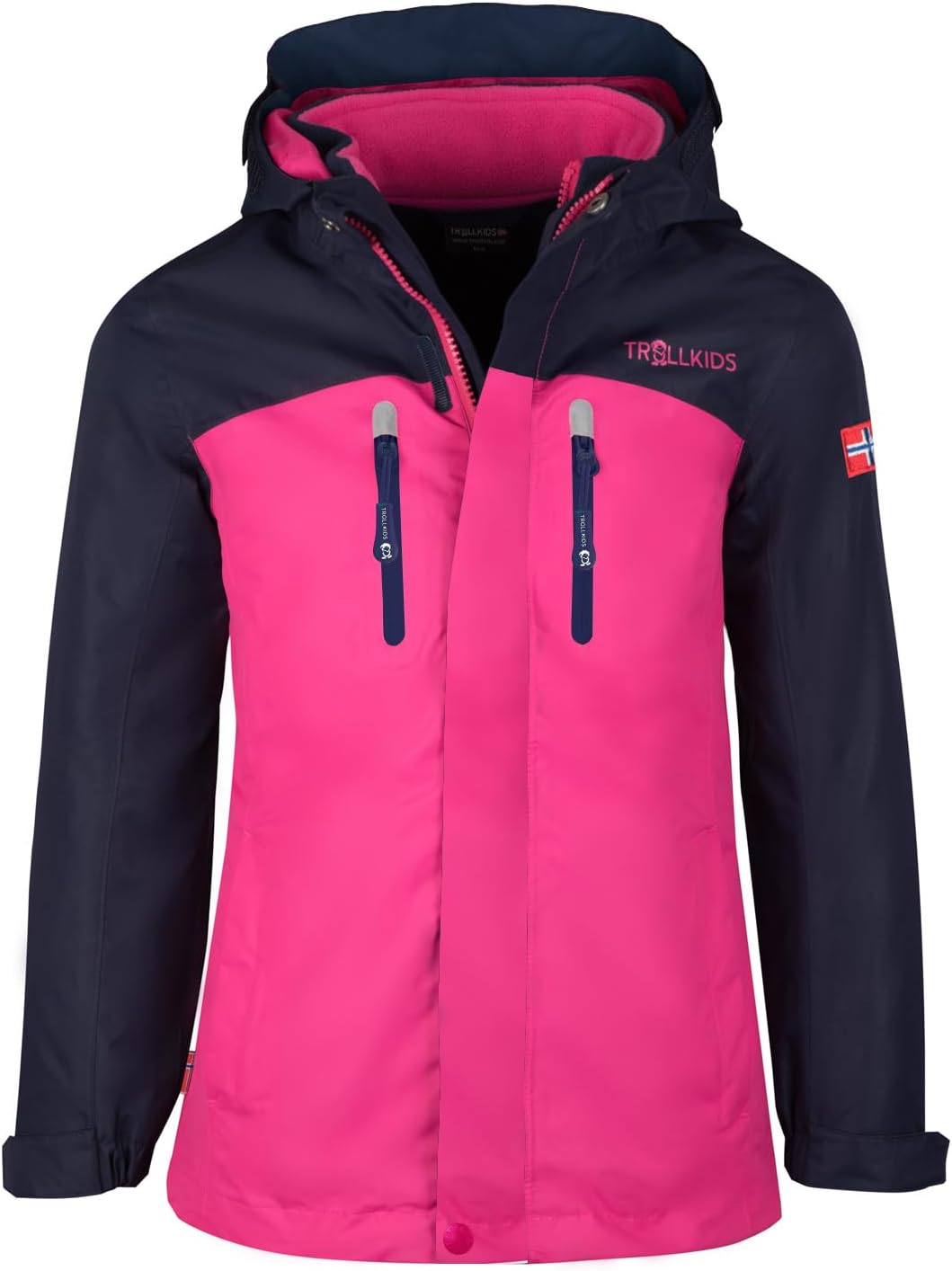 Trollkids Girls Bryggen 3in1 Jacket 176 Navy/Pink, 176 Navy/Pink