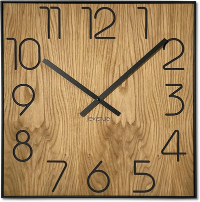 FLEXISTYLE Holzwanduhr Wood Square Holz Eiche 50cm Durchmesser holzoptik ohne tickgeräusche