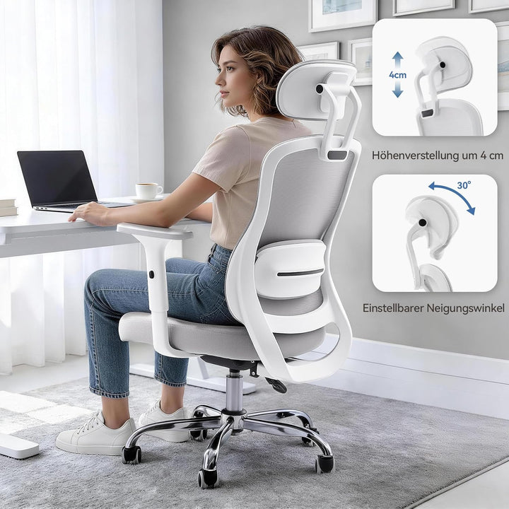 naspaluro 150kg Bürostuhl Ergonomisch Netzbezug 3D Armlehnen | Neigbare Rückenlehne mit Kopfstütze,