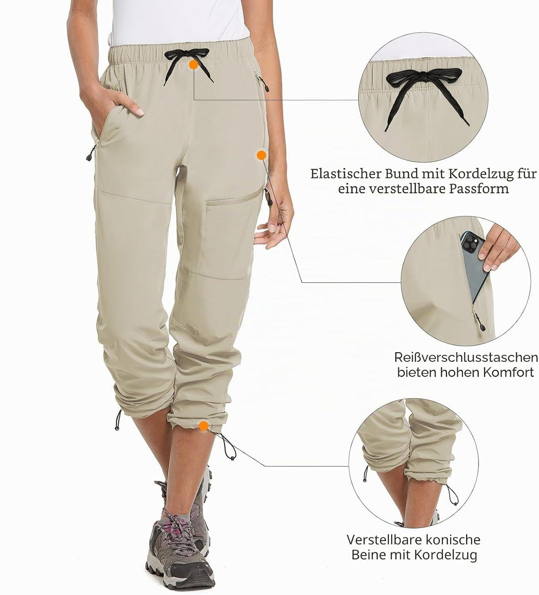 baleaf Damen Outdoorhose Wanderhose Wasserdicht Schnelltrocknend Leicht Trekkinghose Capris UV Schut