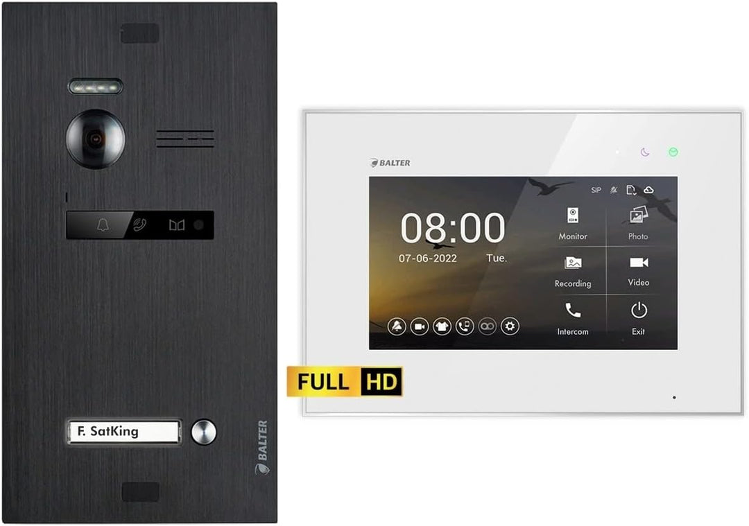 Nonic Balter EVO HD Schwarz/Weiss Video Türsprechanlage Set für 1 Familienhaus (1x Türstation mit Fu