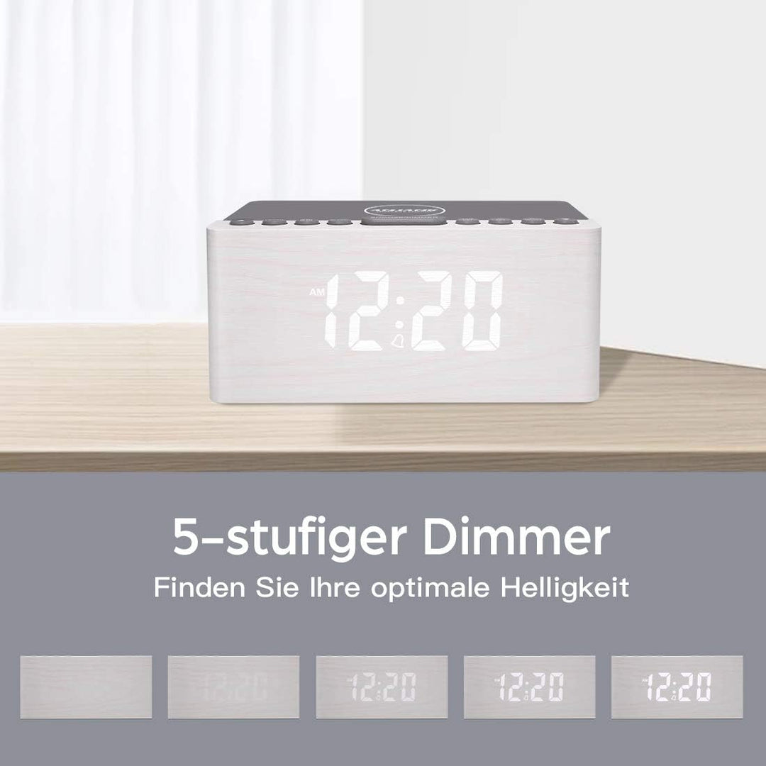 ANJANK Hölzerner Radio wecker Digital mit kabelloses Laden,10W Fast Wireless Charger for Iphone/Andr