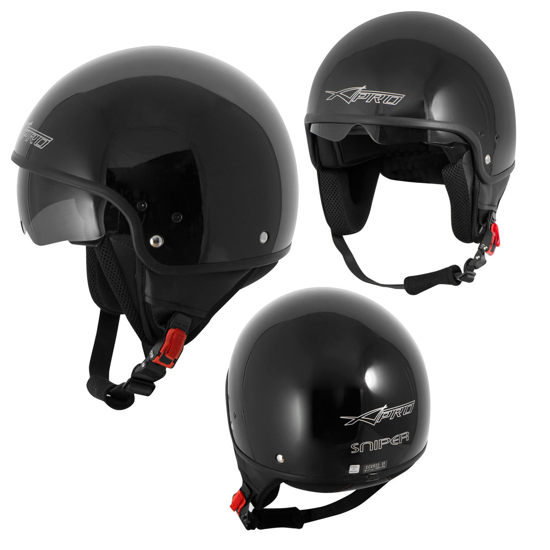 Motorradhelm Motorrad Roller Jet Helm Innensonnenblende Viser SonicMoto 58 cm ( L) Schwarz, 58 cm (