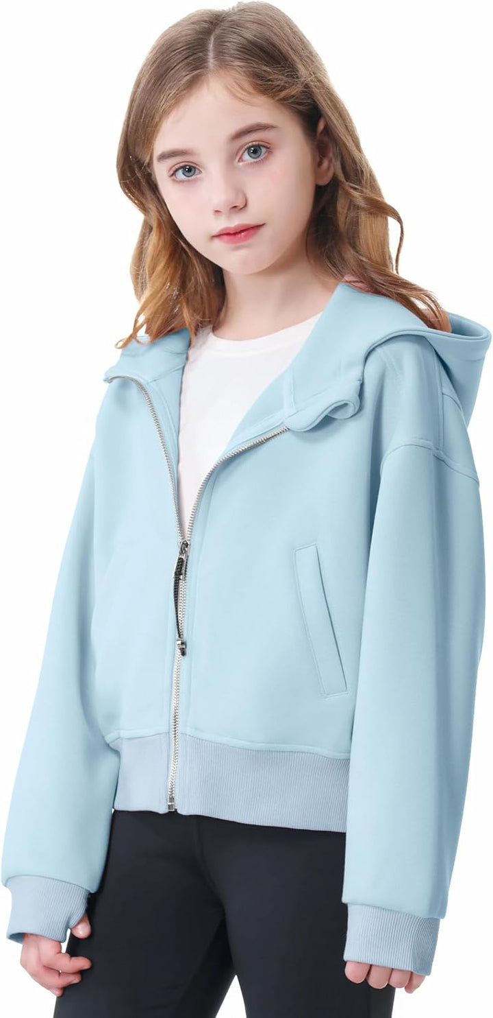 Rolanko Kapuzenpullover für Mädchen mit Reissverschluss, Gemütliche Langarm-Kapuzenjacke Lässiges Sw
