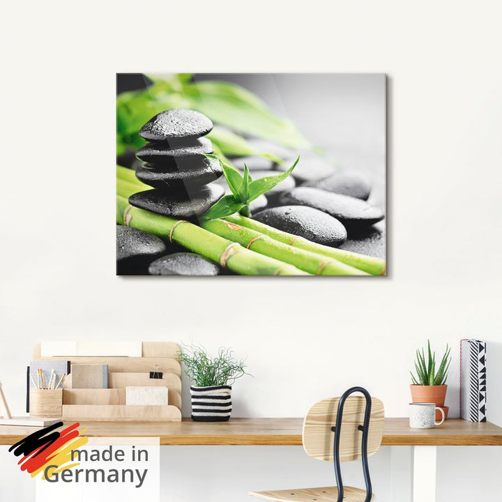 ARTland Glasbilder Wandbild Glas Bild einteilig 60x30 cm Querformat Asien Wellness Zen Steine Lavast