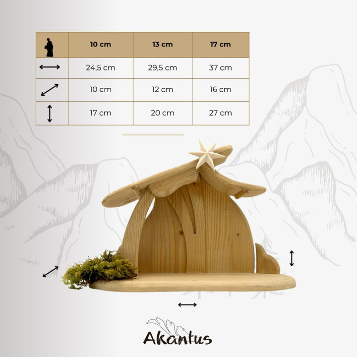 Akantus Leonardo Weihnachtskrippe aus Holz: 8er Set mit Stall HL.Nacht klein (8,5 cm, bemalt) 8,5 cm