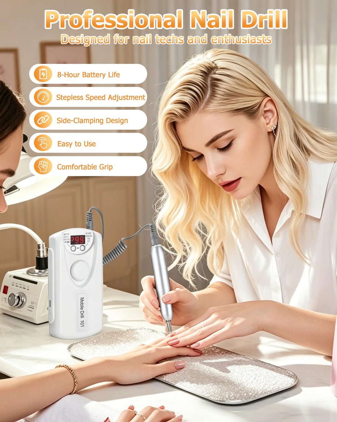 Elektrischer Nagelfräser Professionell, Nagelfeile Elektrisch Professionell, 6 in 1 Nagelfräser, Kab