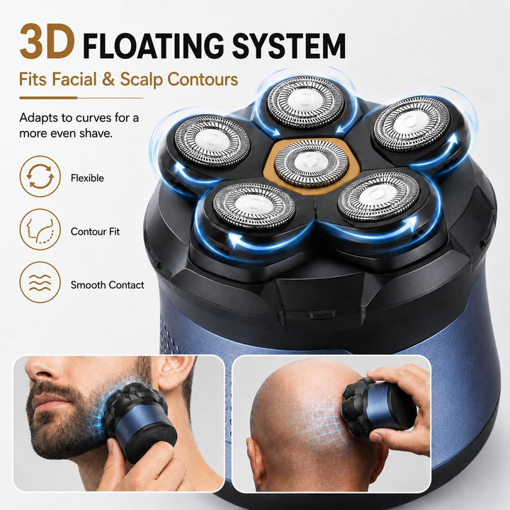 3 Stück Ersatzrasierkopf für Glatzen Rasierer Herren,LOEVERY 6D Magnetischer Scherkopf,Nass- und Tro