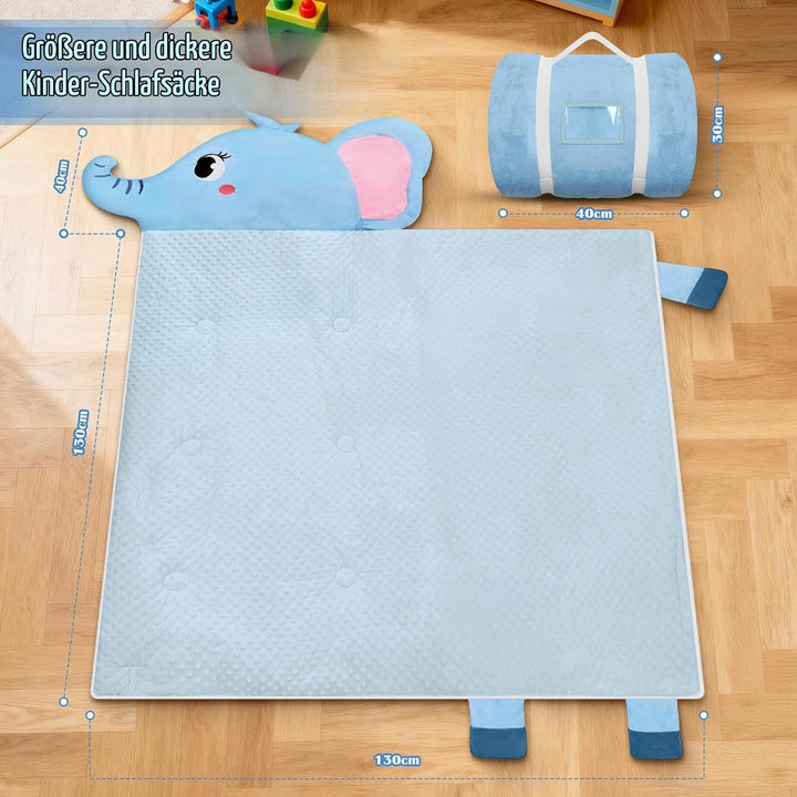 Schlafsack Kinder mit Kissen Abnehmbar,Warm Flausch Elefant Kinderschlafsack Doppelter Reissverschlu