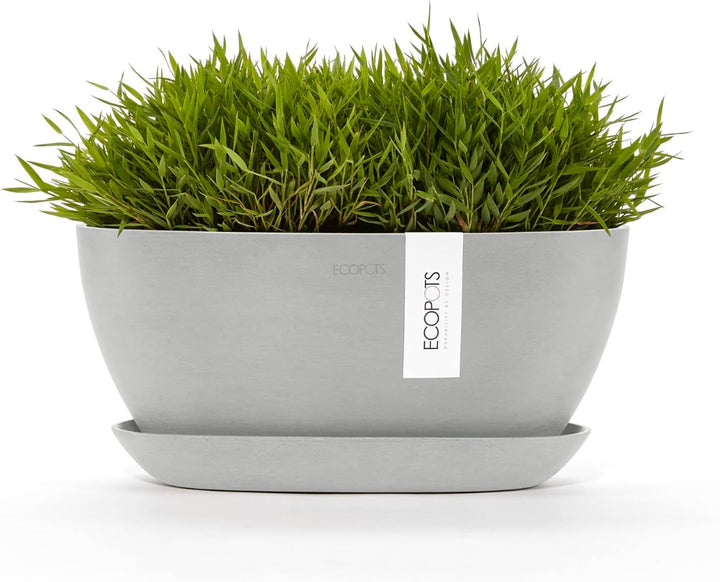 Ecopots Pflanzschale Sofia Dunkel Hell Grau - 30 x 13 cm oval gross - Pflanzentopf aus Recycling Kun