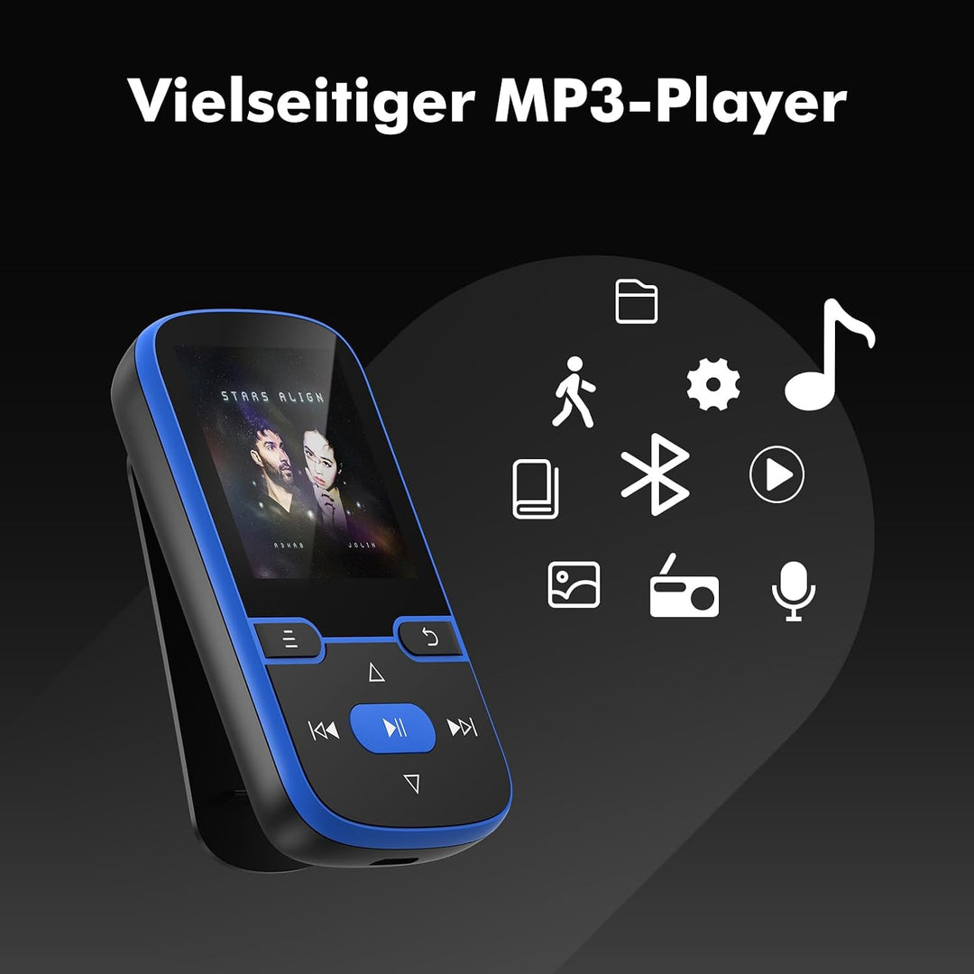 64 GB MP3 Player Bluetooth 5.3 mit Clip für Kinder Tragbarer mp3 -Player Musik-Player mit FM-Radio,