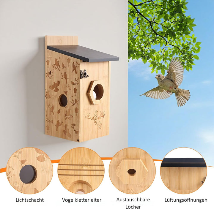 Nistkasten mit 5MP Kamera Solar, Vogelhaus zum Aufhängen für Wetterfest, 2,4G WiFi &amp; App Benachricht