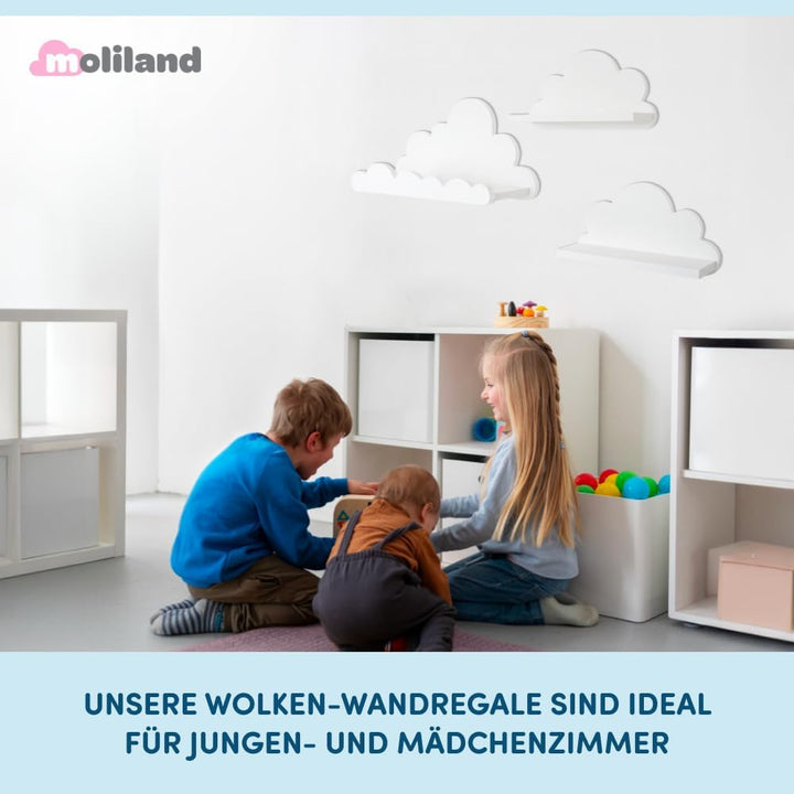 3er Set Wandregal Kinderzimmer Weiss | Babyzimmer Wolkenregal für Bücher, Spielzeug, Dekoration | Re