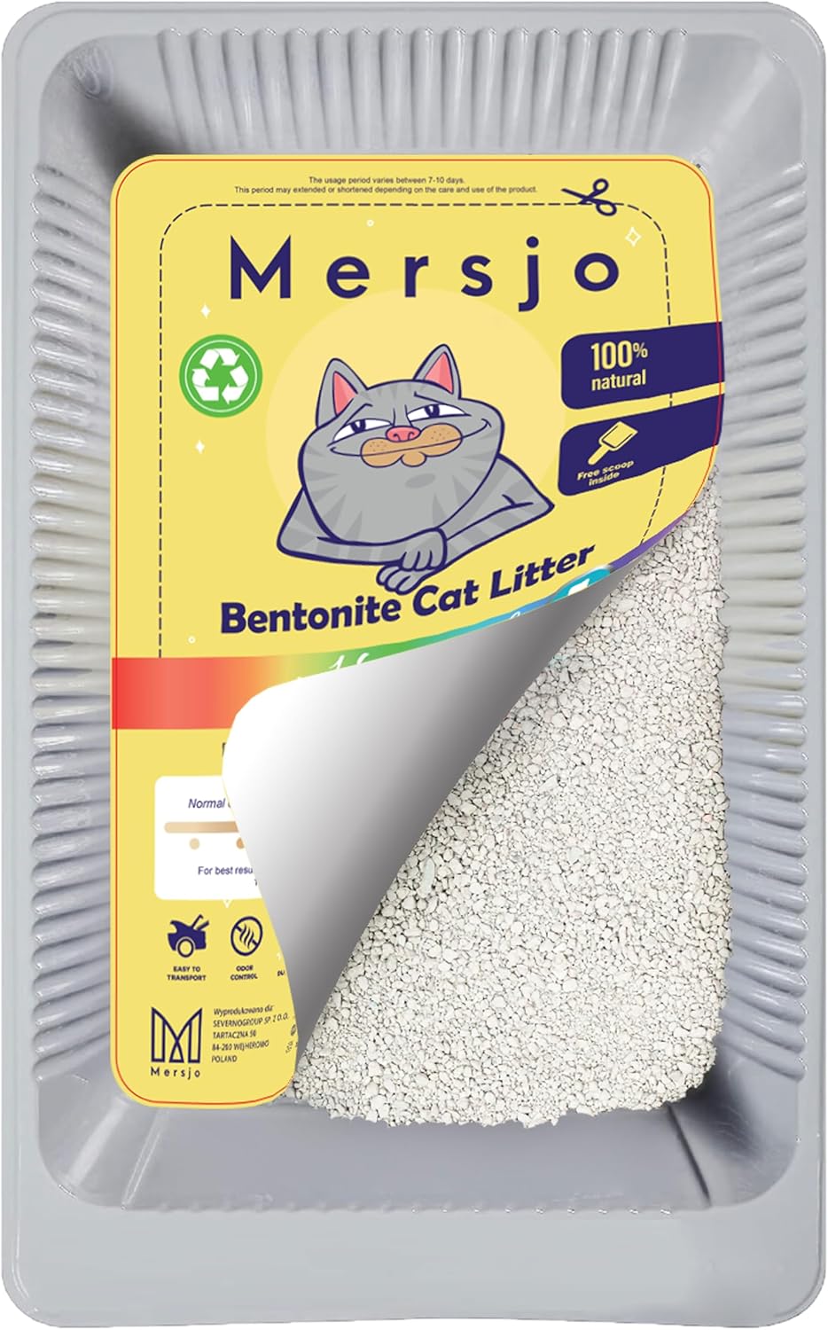 Einweg-Katzenstreu Set, 5x2,7l Bentonit-Streu mit pH-Indikator, Schale und Kehrblech, 5x2,7L