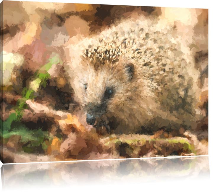 Pixxprint Igel im Laub als Leinwandbild/Grösse: 100x70 cm/Wandbild/Kunstdruck/fertig bespannt, 100x7