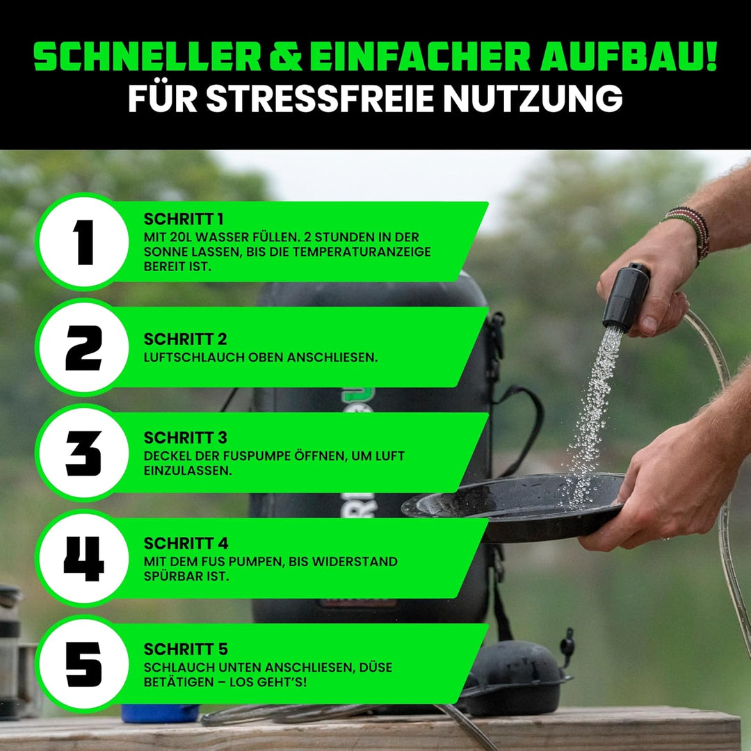 Rhino USA Tragbare Solar-Campingdusche mit 20 l Fassungsvermögen – unverzichtbar für Camping, Festiv