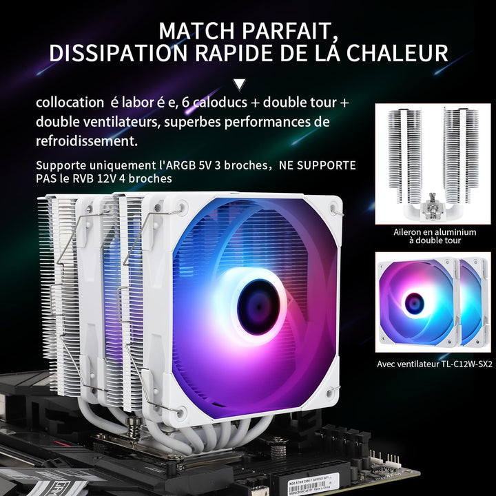 Thermalright Peerless Assassin 120 White ARGB CPU-Luftkühler, 6 Heatpipes, zwei 120-mm-TL-C12W-S-PWM