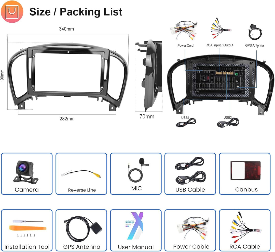 Hodozzy 2G+64G Android Autoradio für Nissan Juke J15 2010-2019/YF15 Infiniti ESQ 2011-2017 Carplay A