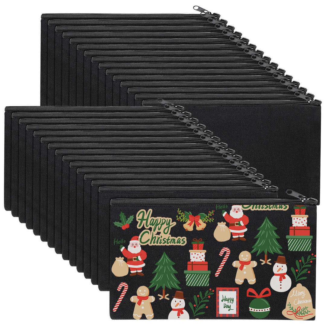 SENENQU 30 Stück DIY Blanko Stoffbeutel Schwarz Mit Reissverschluss, 12 × 21cm Klein Stoffbeutel Zum