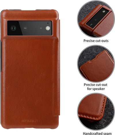 STILGUT Book Case kompatibel mit Google Pixel 6 Hülle aus Leder zum Klappen, Klapphülle, Handyhülle,